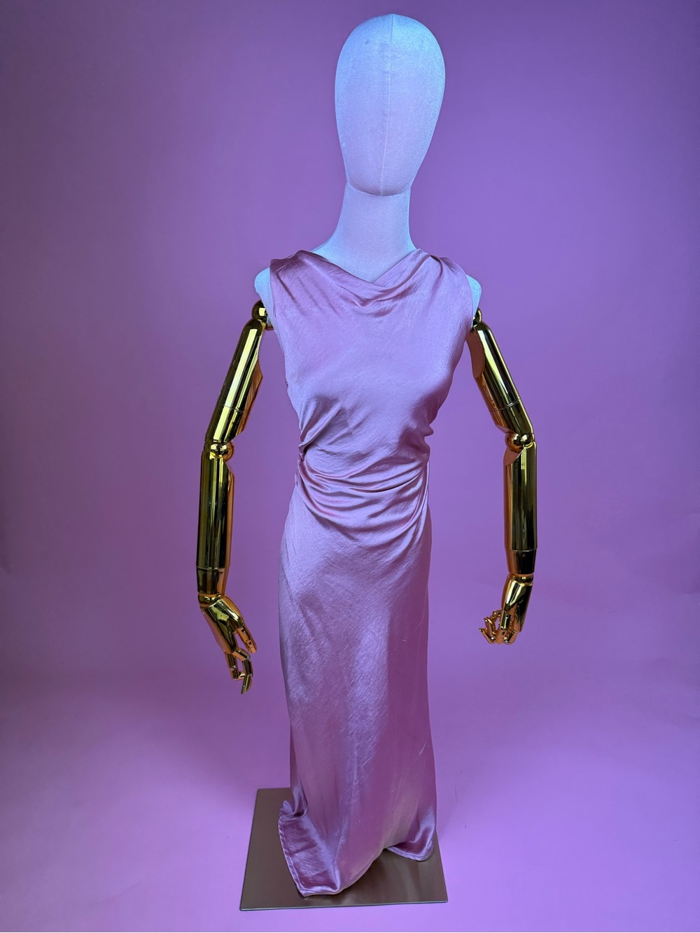 Satin Light Pink Cowl Neck Maxi Dress